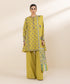 Women's Unstitched Light Khaddar Yellow Printed 3 Piece Suit